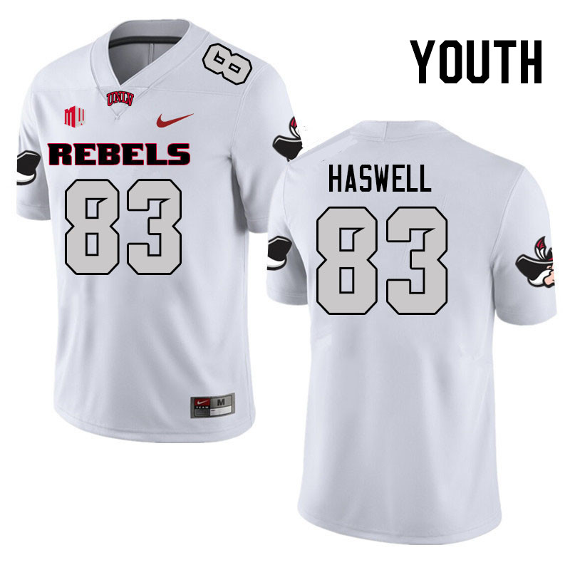 Youth #83 Cooper Haswell UNLV Rebels College Football Jerseys Stitched Sale-White - Click Image to Close